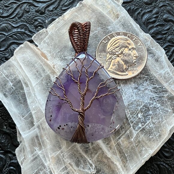 Copper Wire Wrapped Amethyst Tree Of Life Crystal Gemstone Jewelry Pendant - Picture 8 of 9